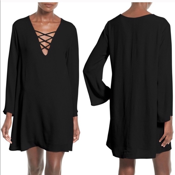 ASTR Lace-Up Bell Sleeve Shift Dress - Picture 2 of 6